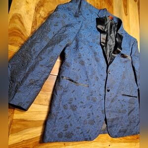 Linea Uomo Men Navy Blue Rose Print Tuxedo Jacket